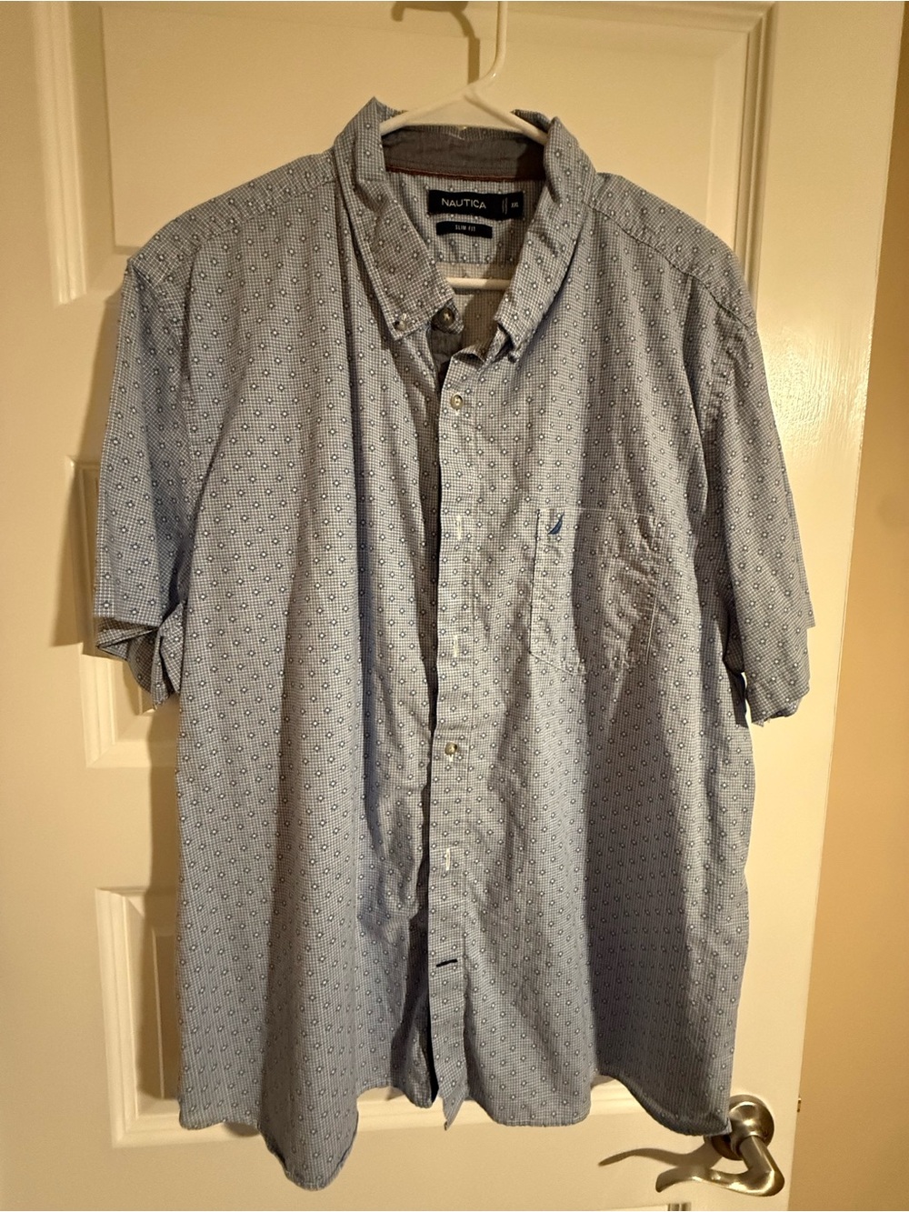 Nautica Light Blue Short-Sleeve Button-Down Shirt with Subtle Print